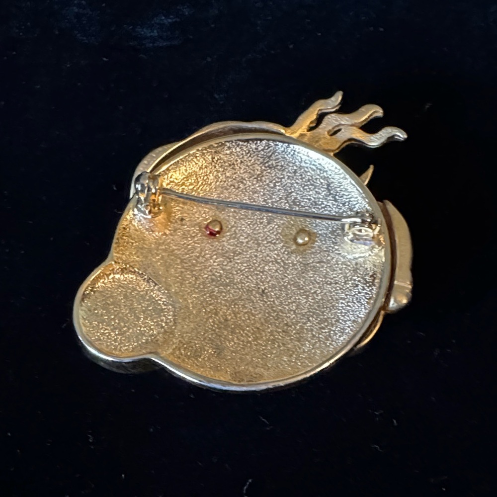 Vintage Gold tone Dragon Brooch with Red Enamel Background and Faux Pearl Accent - Picture 2 of 5